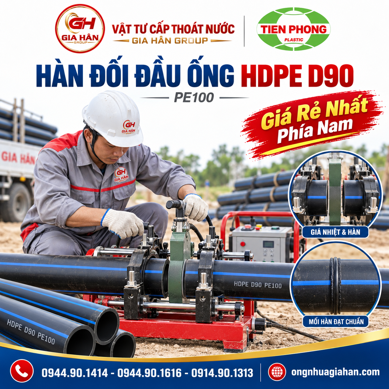 Thi công hàn đối đầu ống HDPE D90