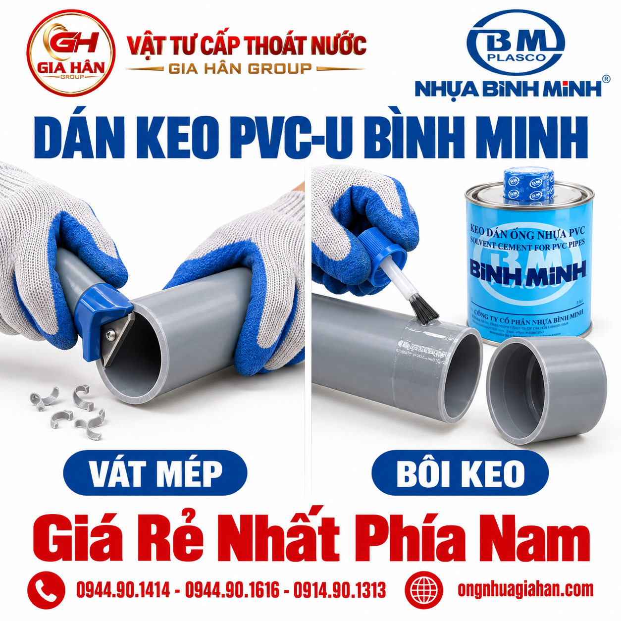Kỹ thuật bôi keo và vát mép ống nối phụ kiện PVC-U Bình Minh đúng kỹ thuật