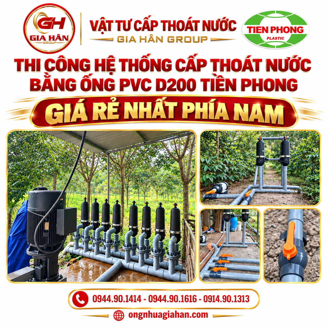 Thi công lắp đặt hệ thống cấp thoát nước bằng ống nhựa PVC-U D200 Tiền Phong tại công trình.