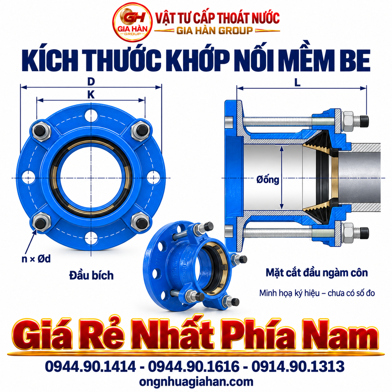 Bản vẽ chi tiết kích thước đầu bích và đầu ngàm côn khớp nối mềm BE