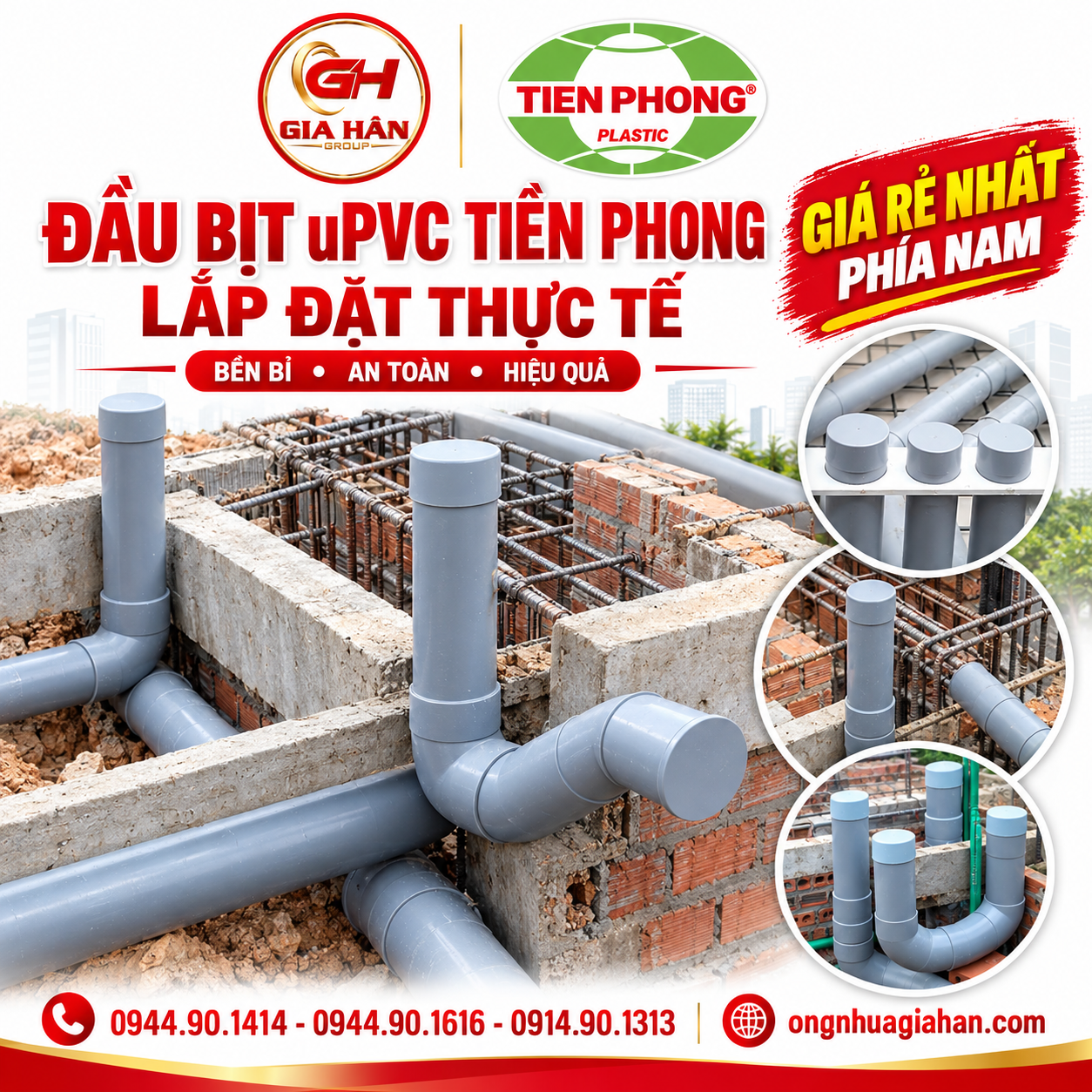 Đầu bịt uPVC Tiền Phong lắp đặt thực tế tại hệ thống đường ống công trình