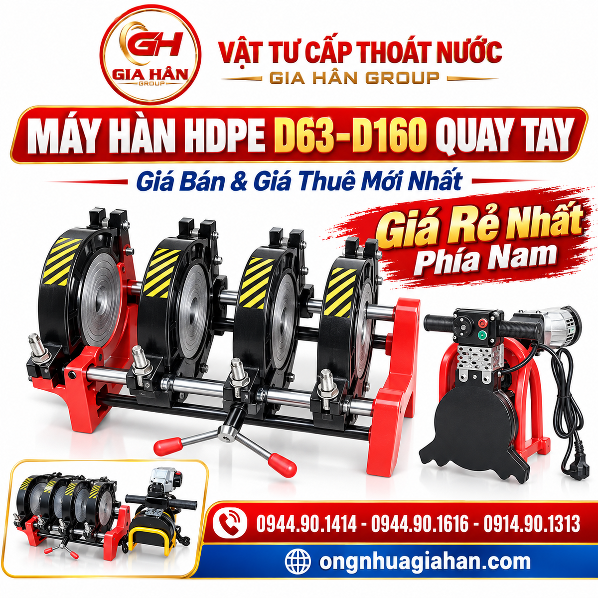Máy Hàn HDPE D63–D160 Quay Tay: Giá Bán & Giá Thuê Mới Nhất