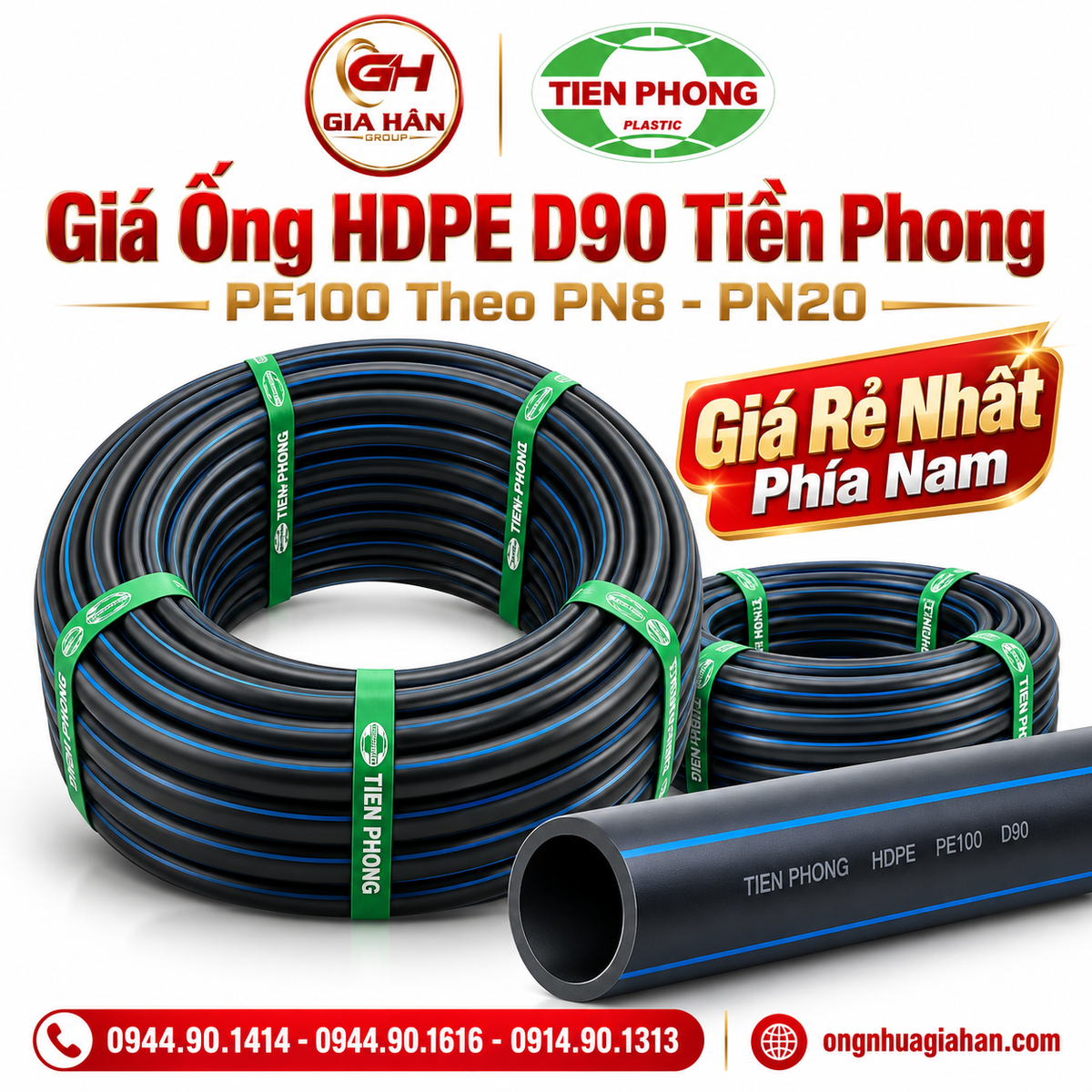 Giá Ống HDPE D90 Tiền Phong PE100 Theo PN8–PN20
