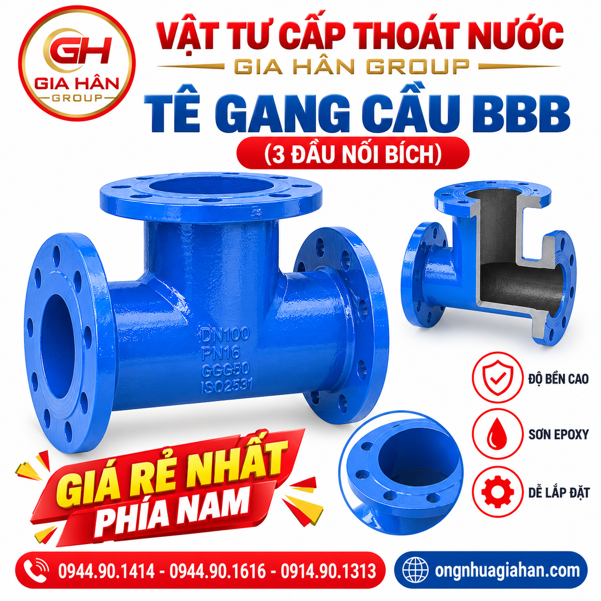 Tê Gang Cầu BBB (All Flanged Tee) Tiêu Chuẩn ISO 2531