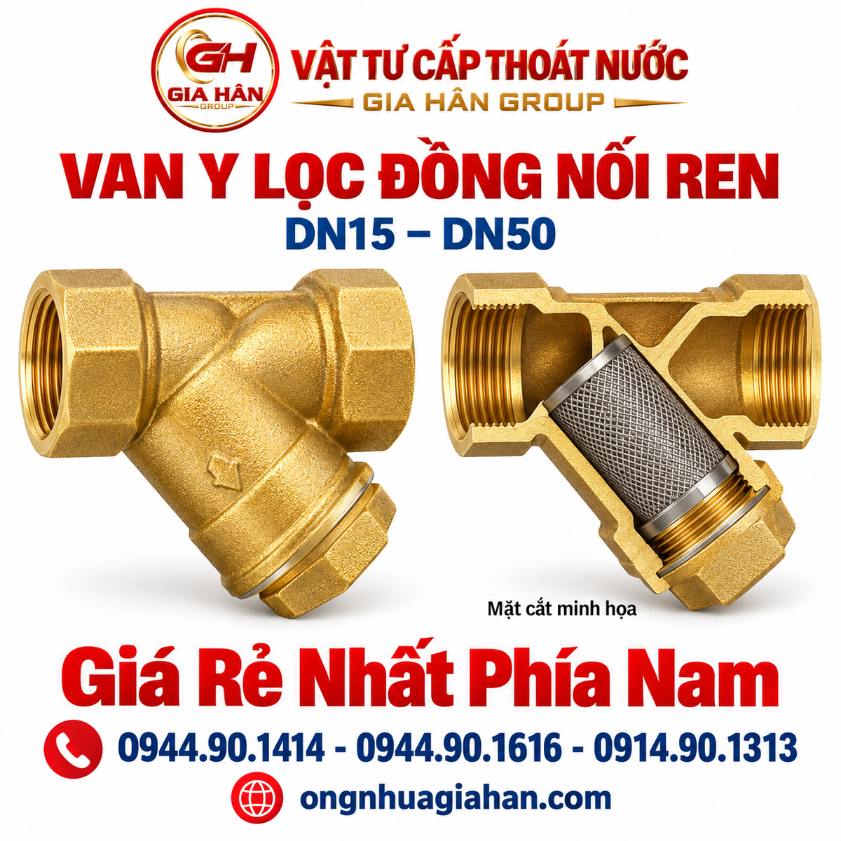 Van Y Lọc Đồng Nối Ren DN15–DN50