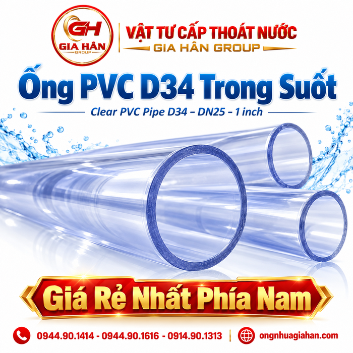 Giá Ống PVC D34 Trong Suốt (Clear PVC Pipe D34 - DN25 - 1 inch)