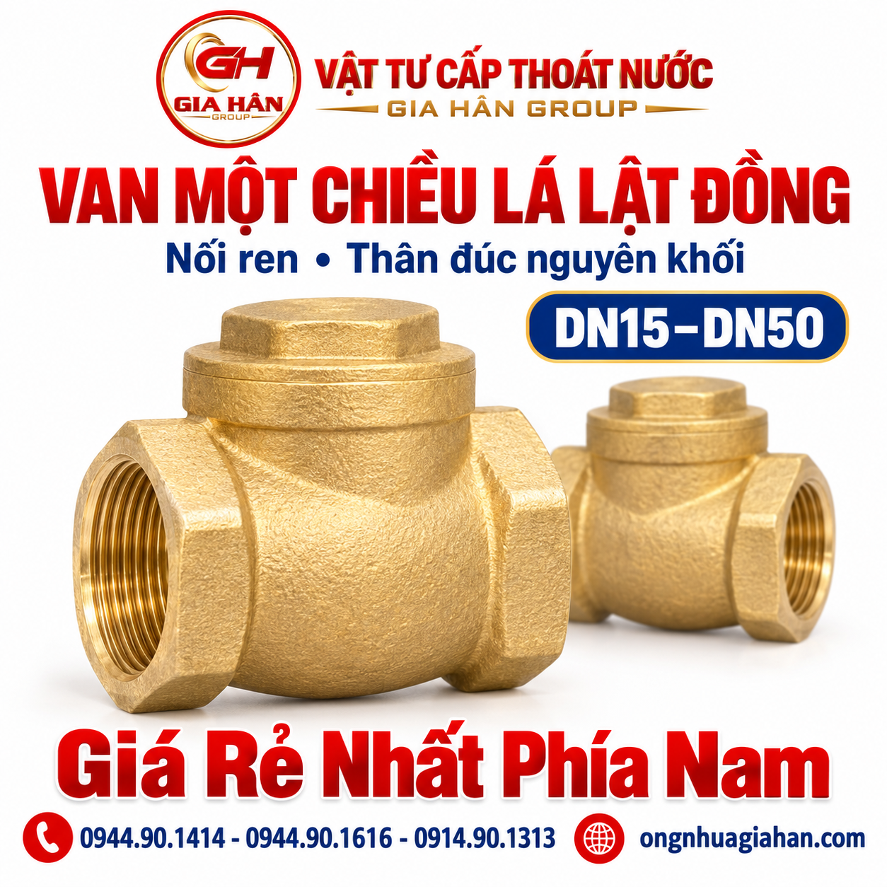 Van 1 chiều lá lật đồng nối ren thân đúc nguyên khối DN15 đến DN50