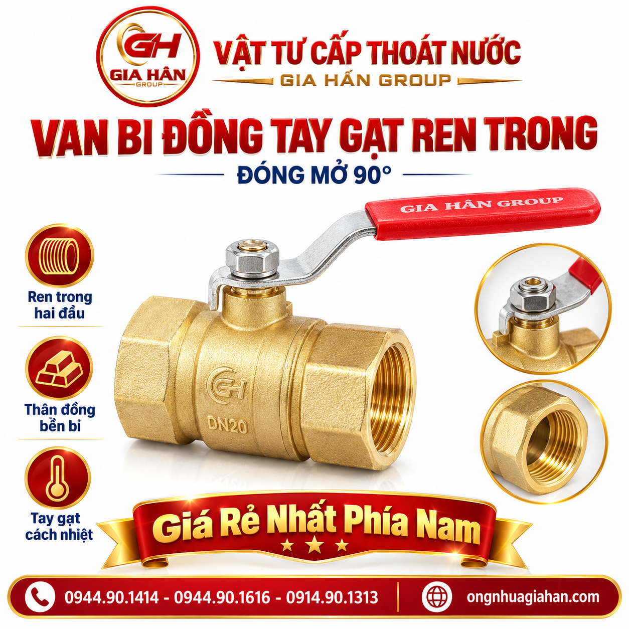 Cấu tạo van bi đồng tay gạt ren trong hai đầu kết nối ren tiêu chuẩn BS 21