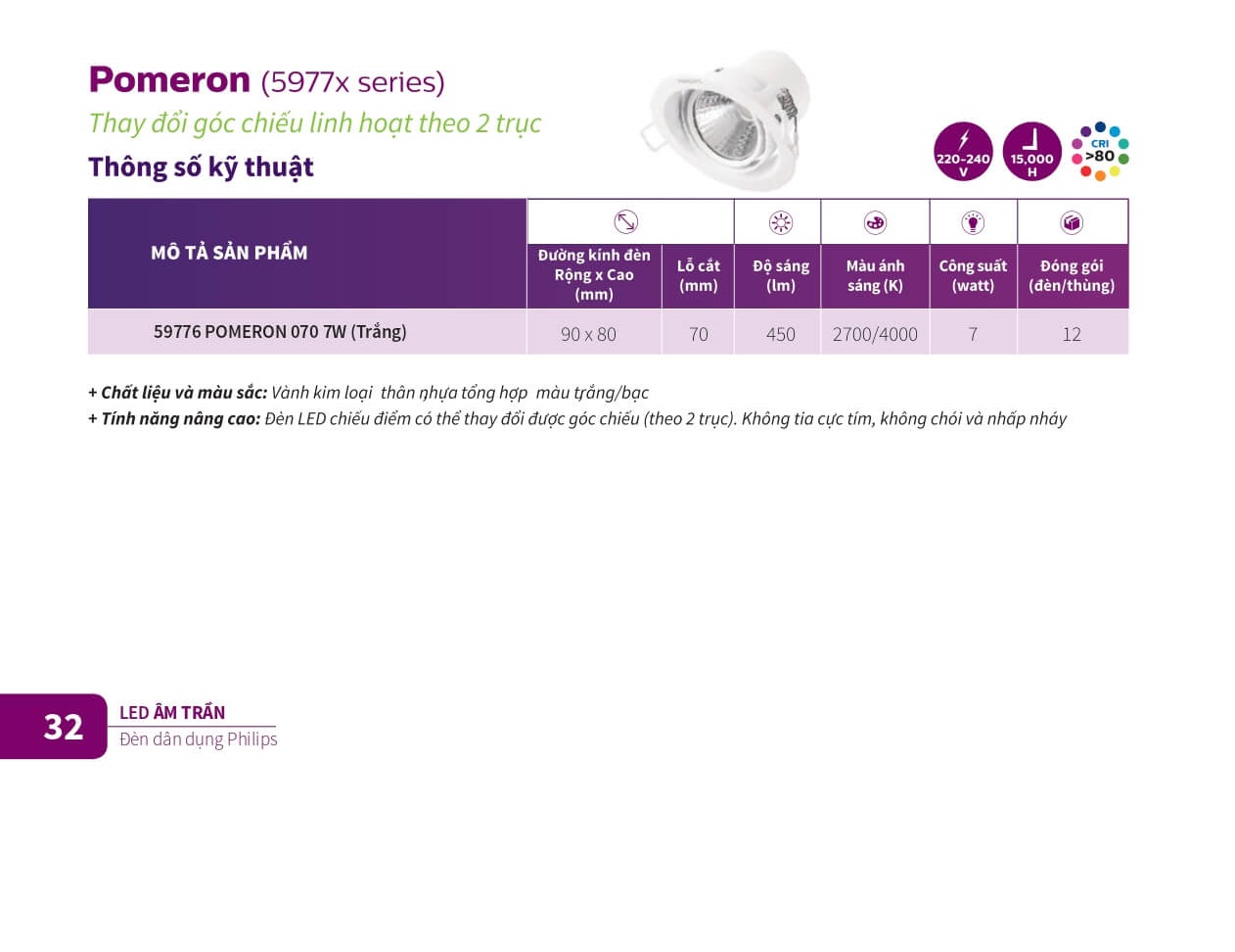 Hãy mua ngay Đèn LED Philips Pomeron (5977x series) - Thay đổi góc chiếu linh hoạt theo 2 trục Hãy mua ngay Đèn LED Philips Pomeron (5977x series) - Thay đổi góc chiếu linh hoạt theo 2 trục