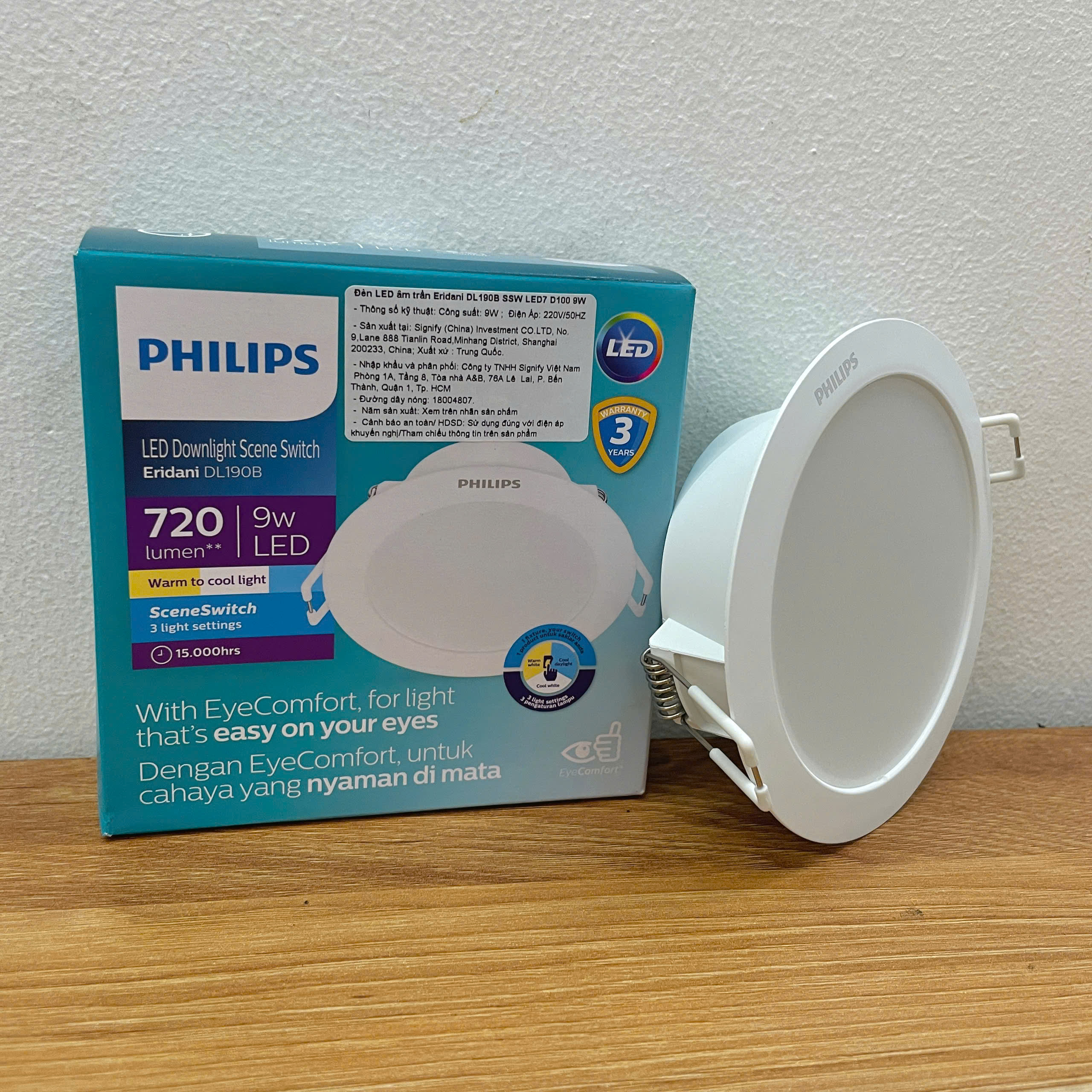 Ba sắc thái ánh sáng của Đèn downlight âm trần đổi màu Led Philips Eridani