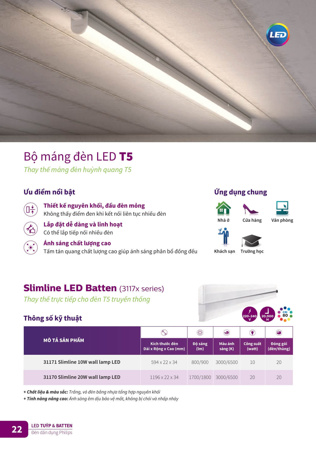 Chọn mua ngay Bộ máng đèn Philips Slimline LED Batten (3117x series ) Thay thế trực tiếp đèn T5 truyền thống Chọn mua ngay Bộ máng đèn Philips Slimline LED Batten (3117x series ) Thay thế trực tiếp đèn T5 truyền thống