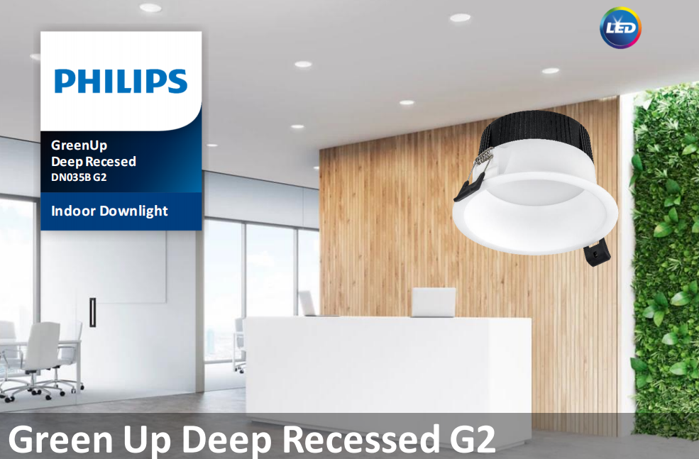 Sản phẩm Đèn LED downlight âm trần chóa sâu Philips GreenUp deep DN035B