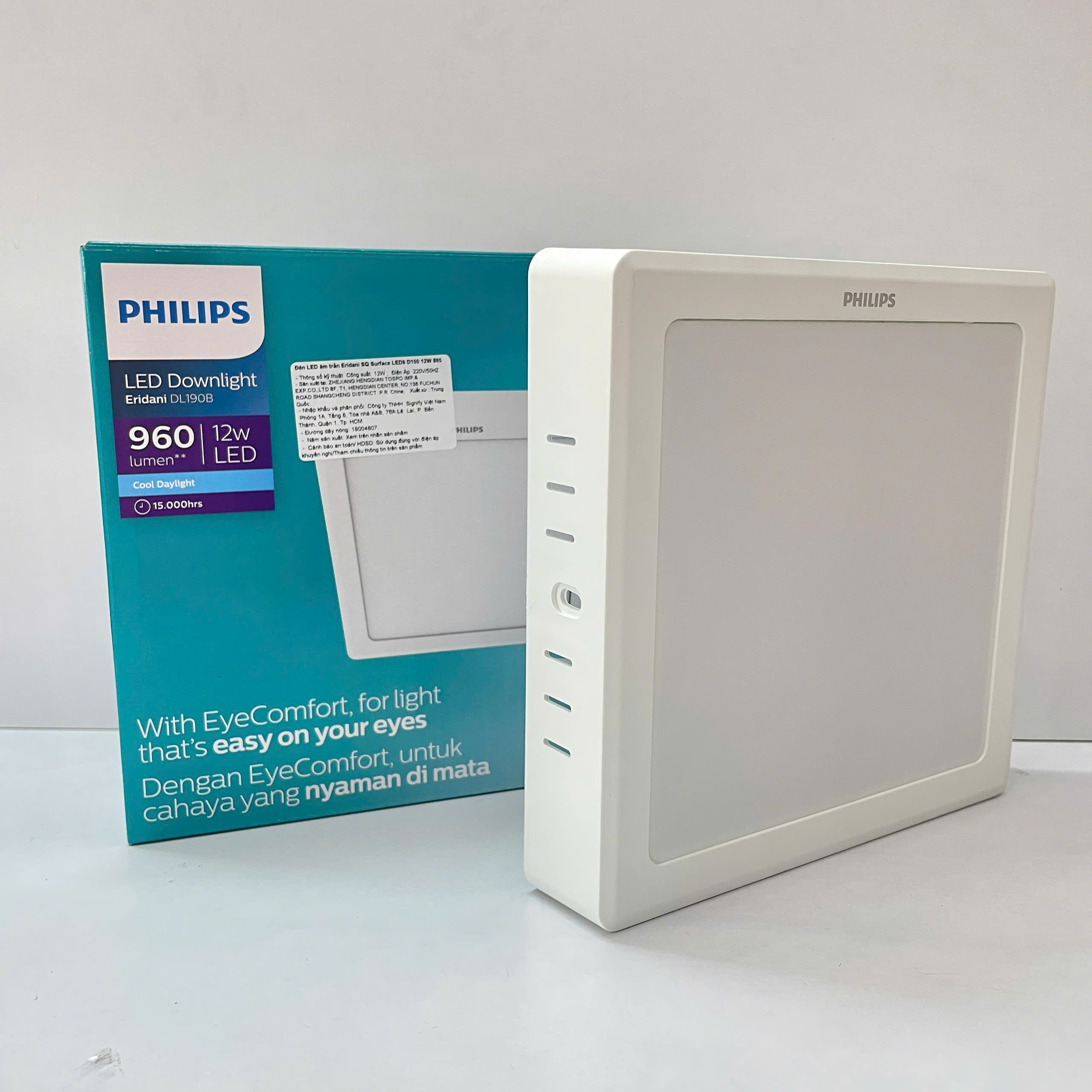 Đèn Led ốp nổi vuông Philips Eridani 12W mang lại hiệu suất đáng tin cậy