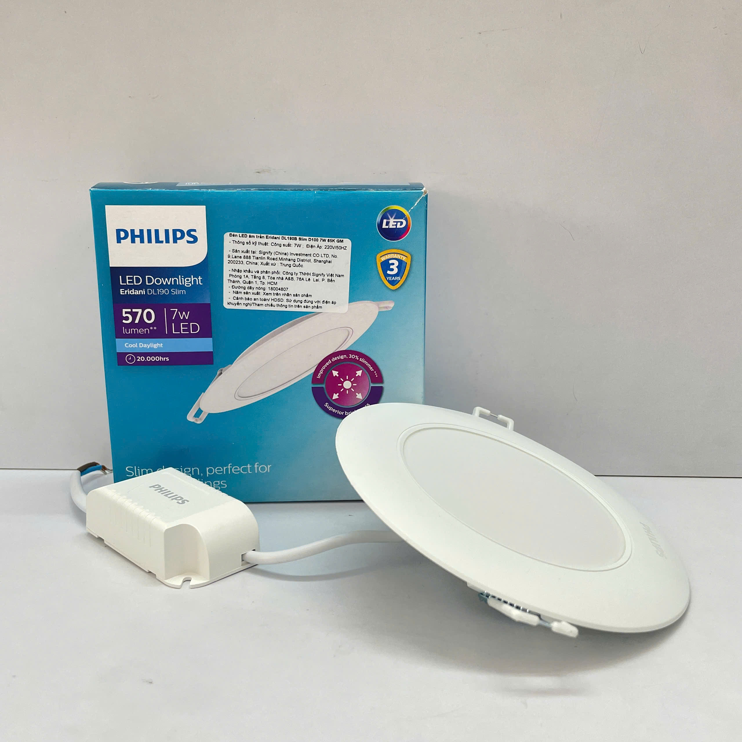 Đèn downlight âm trần siêu mỏng Led Philips Eridani DL190B Slim D100 7W 65K GM 6500K 570lm