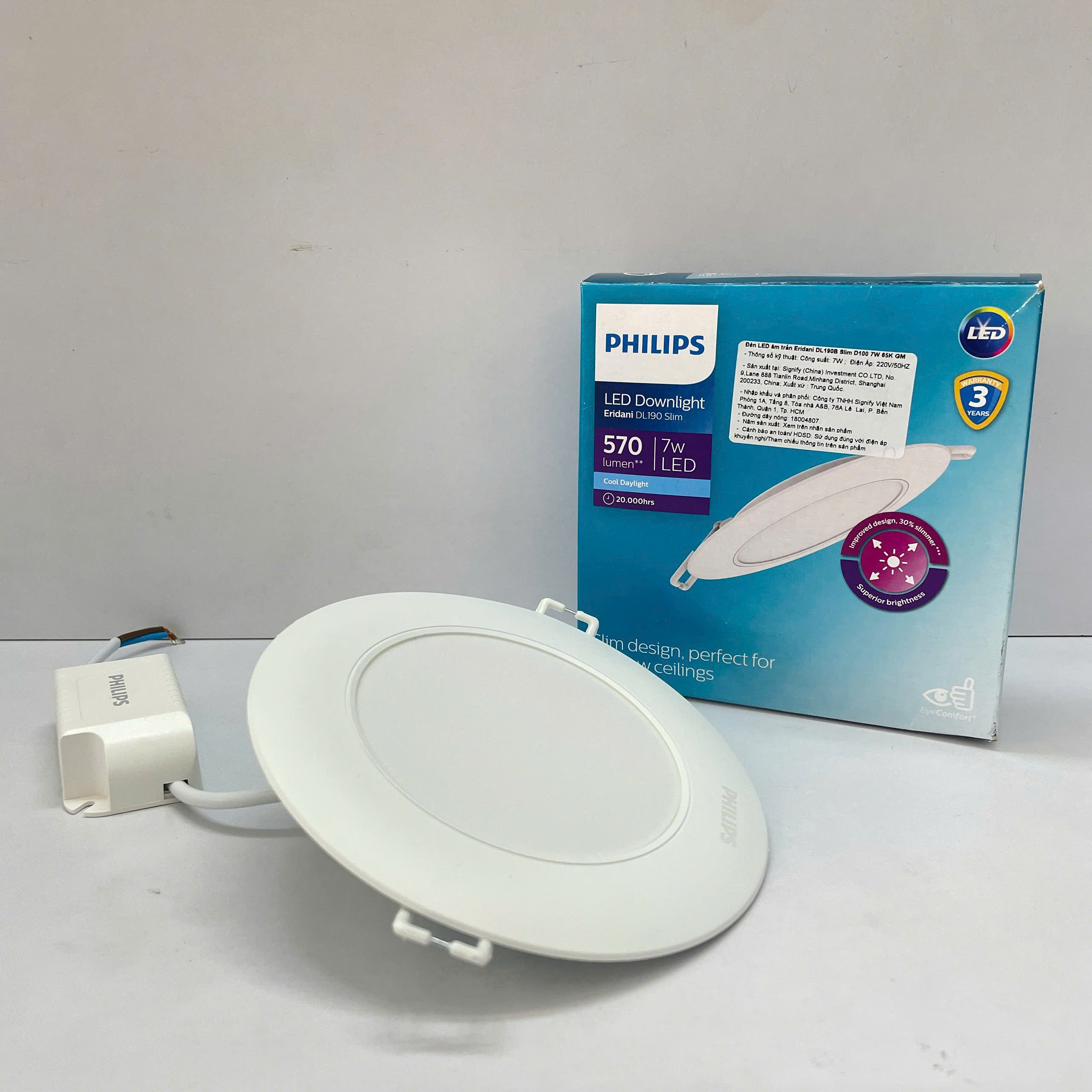 Đèn downlight âm trần siêu mỏng Led Philips Eridani DL190B Slim D100 7W 65K GM 6500K 570lm