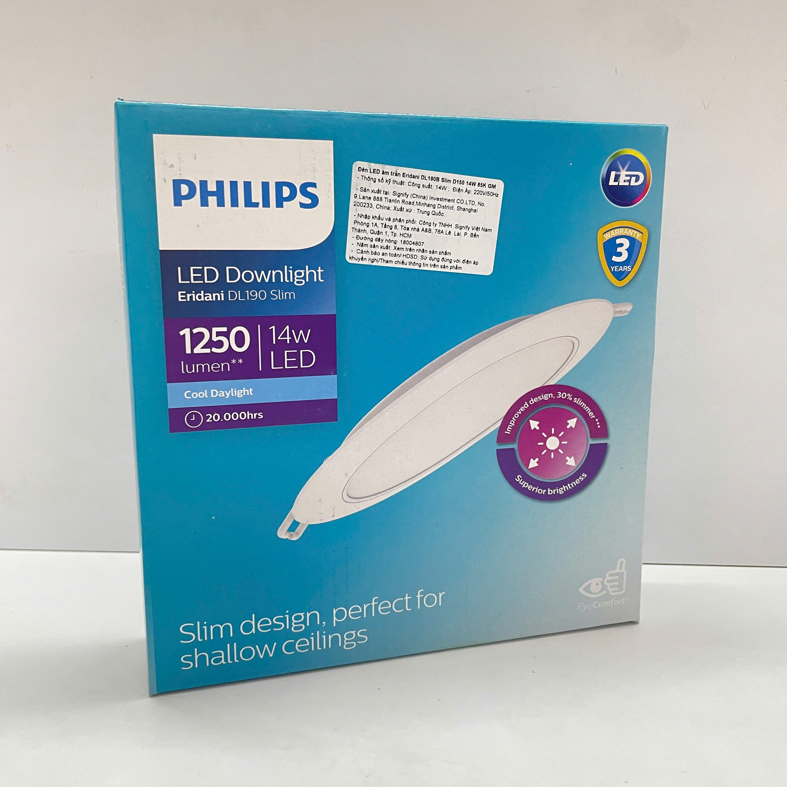 Thiết kế tinh xảo của Đèn downlight âm trần siêu mỏng Led Philips Eridani DL190B Slim D150 14W 40K GM 4000K 1250lm.