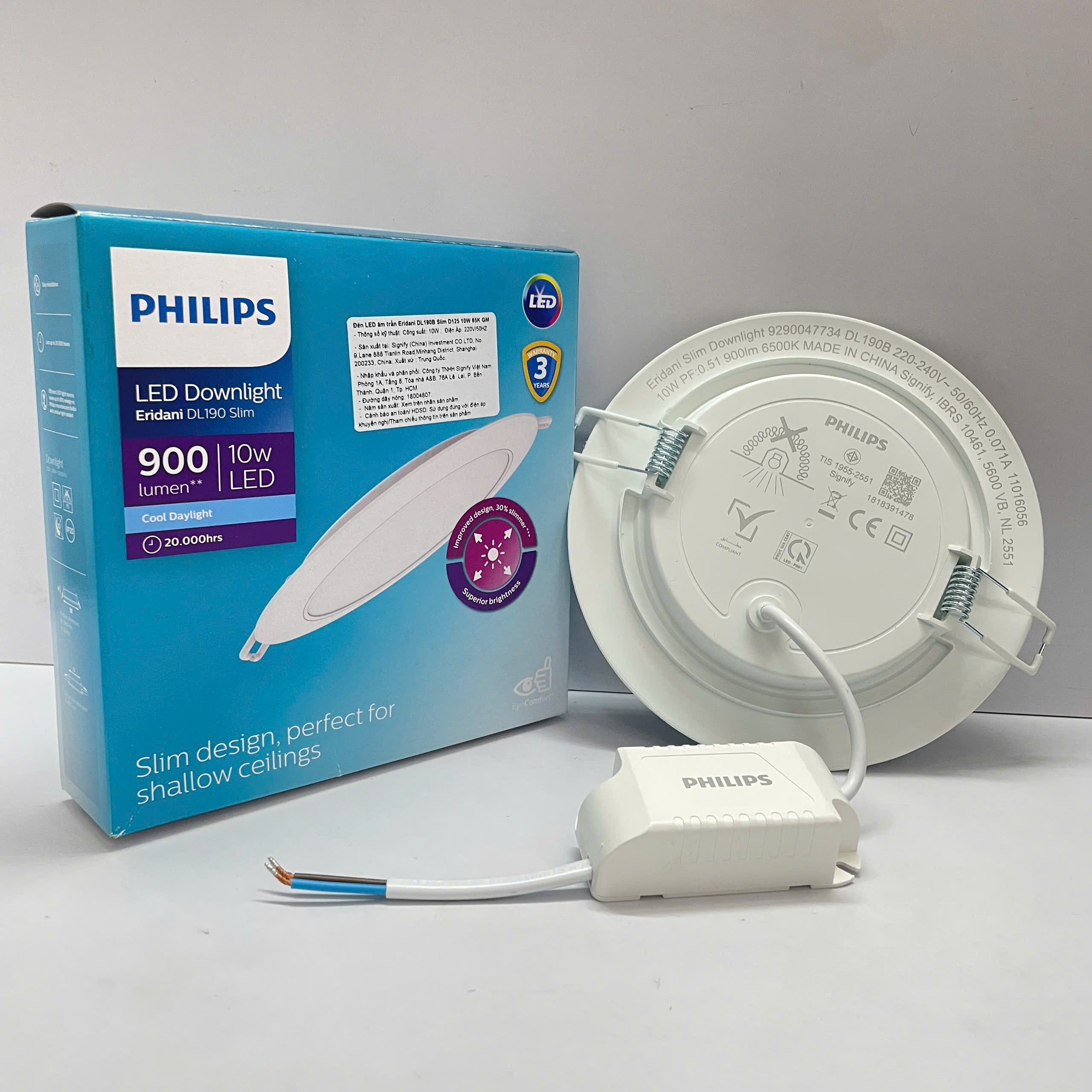 Đèn downlight âm trần siêu mỏng Led Philips Eridani DL190B Slim D125 10W 40K GM 4000K 900lm