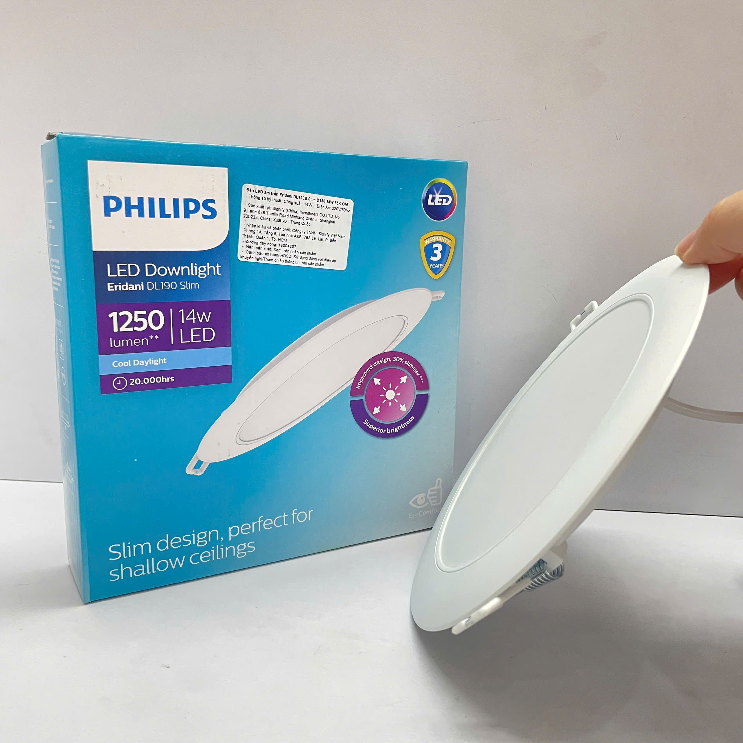 Tận hưởng ánh sáng dịu mát từ Đèn downlight âm trần siêu mỏng Led Philips Eridani DL190B Slim D150 14W 40K GM 4000K 1250lm.
