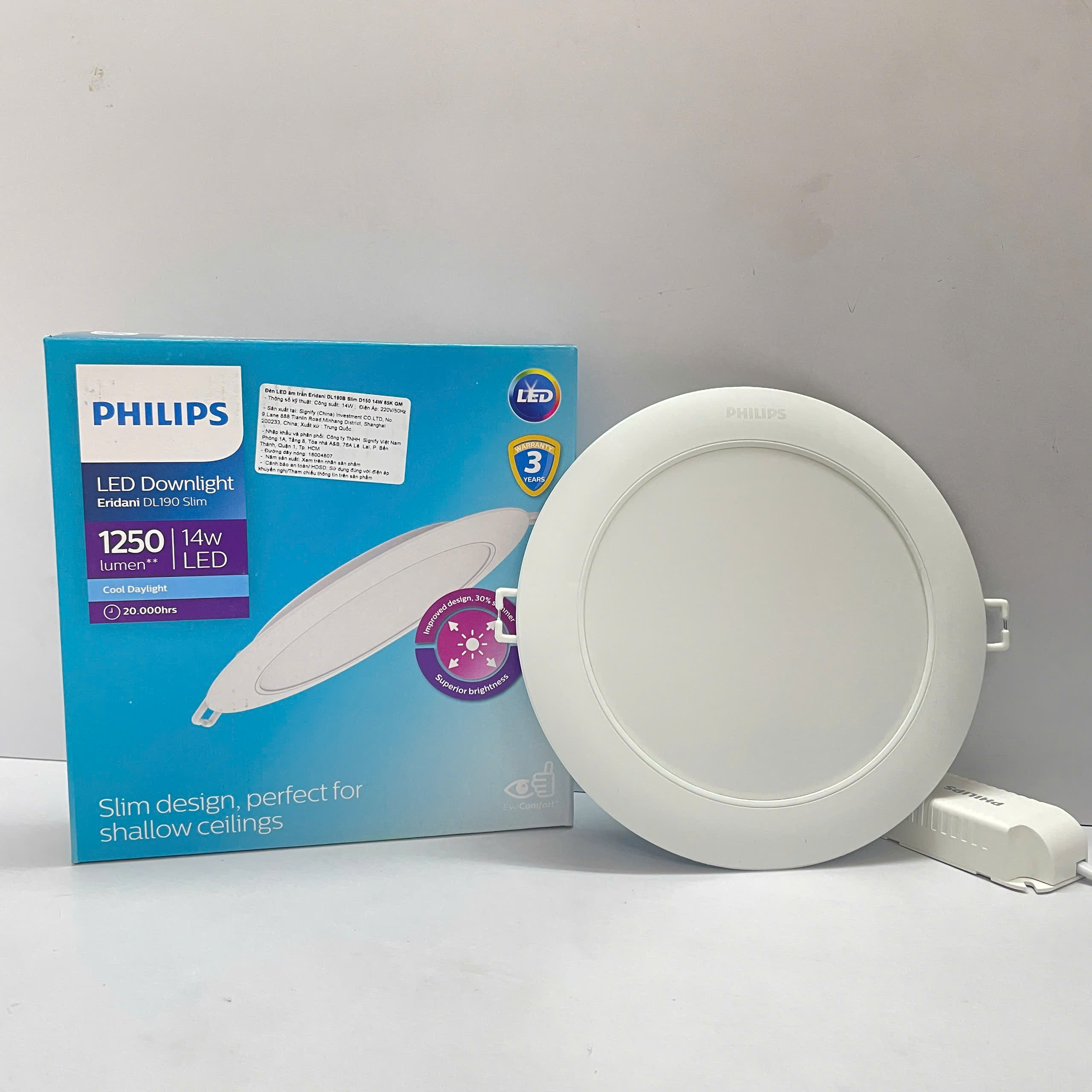 Hiệu suất vượt trội của Đèn downlight âm trần siêu mỏng Led Philips Eridani DL190B Slim D150 14W 40K GM 4000K 1250lm.