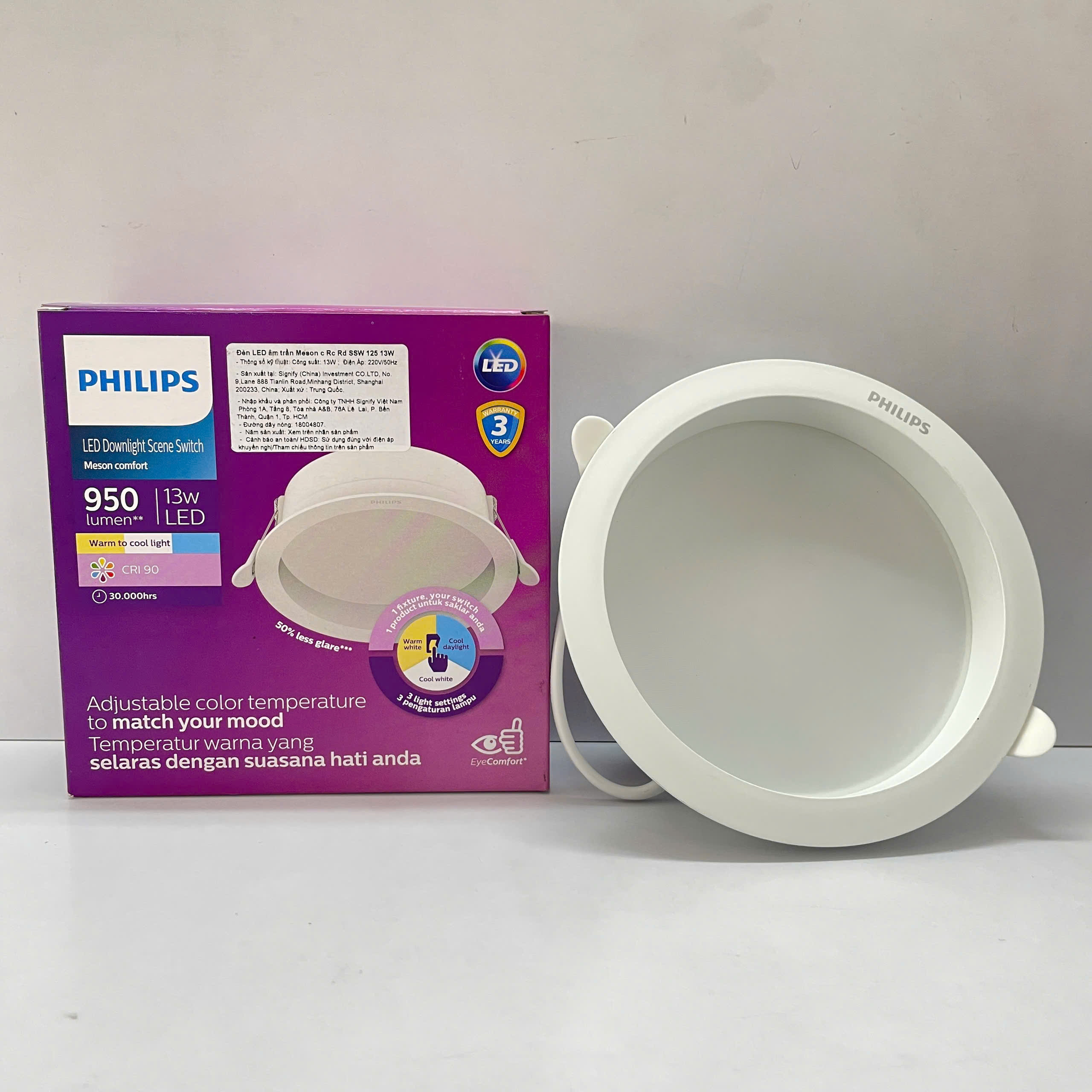 Thiết kế tinh xảo của đèn downlight âm trần 3 chế độ Philips Meson CCT