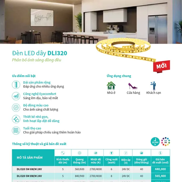 DLI320 5M 8W-Tìm hiểu ngay Đèn LED dây Philips DLI320 5M 8W/M 24V Sự lựa chọn thông minh cho ngôi nhà hiện đại!