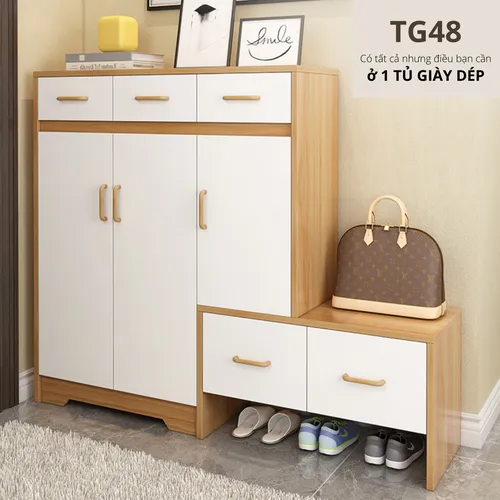 Tủ giày đẹp thiết kế có kèm ghế ngồi tiện lợi TG48