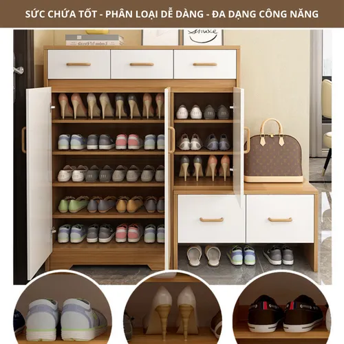 Tủ giày đẹp thiết kế có kèm ghế ngồi tiện lợi TG48