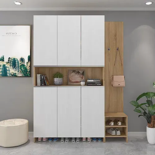 TỦ GIÀY+KỆ SÁCH+KỆ TRANG TRÍ+GHẾ NGỒI MANG GIÀY KẾT HỢP TG30