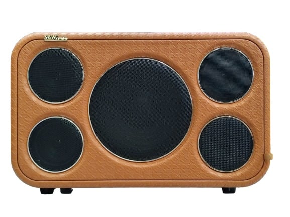 Mặt trước loa kéo Sunaudi S-108 với 1 bass 20cm ở giữa và 4 treble Mặt trước loa kéo Sunaudi S-108 với 1 bass 20cm ở giữa và 4 treble