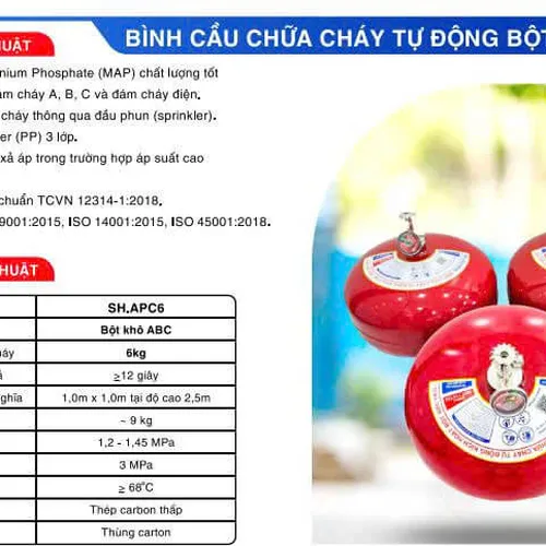 Bình Cầu Chữa Cháy Tự Động Bột ABC 6Kg Sông Hồng