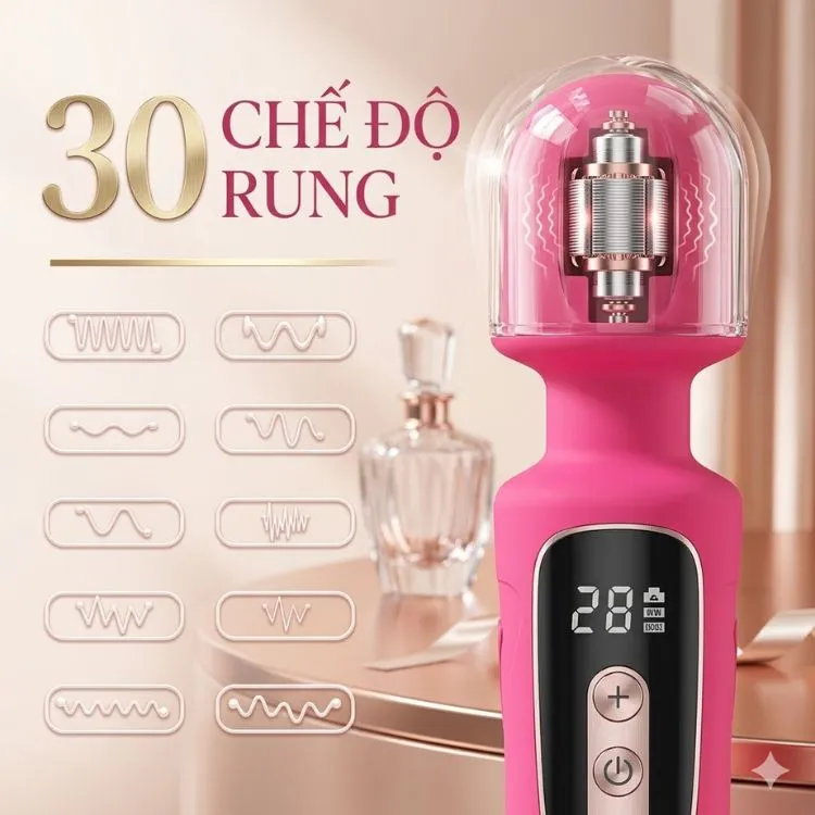 Chi tiết 30 tần số sóng rung và màn hình LED hiển thị phần trăm pin của Mini Kitty Chi tiết 30 tần số sóng rung và màn hình LED hiển thị phần trăm pin của Mini Kitty
