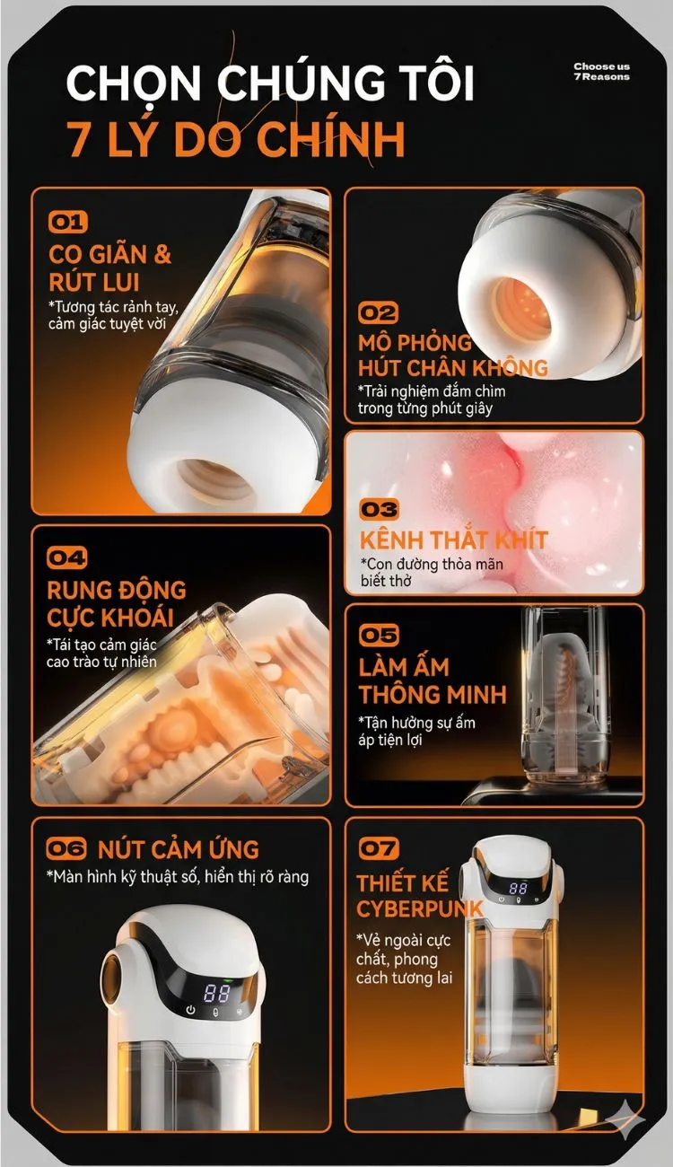 Tổng hợp 7 lý do nên chọn máy thủ dâm tự động Sci-Fi: co giãn, hút chân không, thắt khít, rung bạo lực, làm ấm, cảm ứng và thiết kế Cyberpunk. Tổng hợp 7 lý do nên chọn máy thủ dâm tự động Sci-Fi: co giãn, hút chân không, thắt khít, rung bạo lực, làm ấm, cảm ứng và thiết kế Cyberpunk.