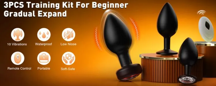 bộ butt plug silicone 3 size có rung điều khiển từ xa