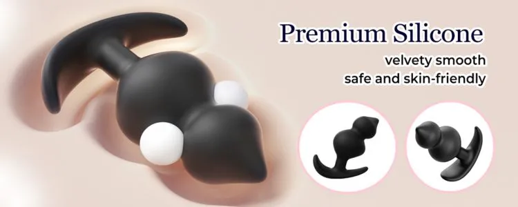 butt plug silicone đen trơn láng, ít bám bẩn