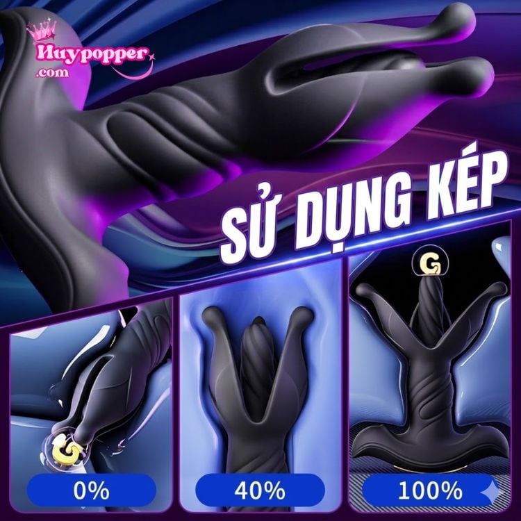 Đồ họa mô tả 3 cấp độ co giãn bung cánh mở rộng ôm sát thành vách của máy rung Hoa Địa Ngục theo các tỷ lệ 0% dạo đầu, 40% kích thích và 100% chạm đỉnh điểm G. Đồ họa mô tả 3 cấp độ co giãn bung cánh mở rộng ôm sát thành vách của máy rung Hoa Địa Ngục theo các tỷ lệ 0% dạo đầu, 40% kích thích và 100% chạm đỉnh điểm G.
