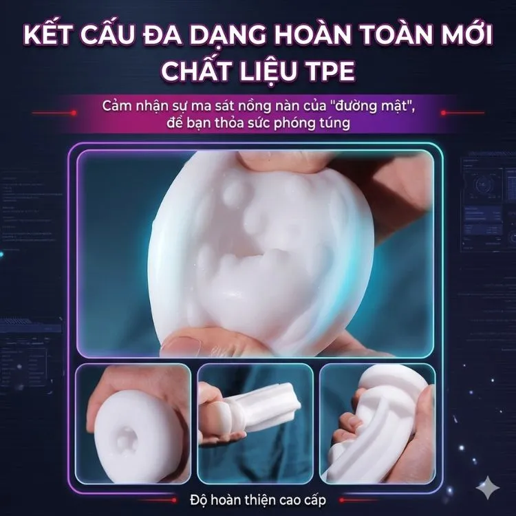 Chi tiết kết cấu chất liệu TPE y tế cao cấp gợn sóng mềm mại phối hợp ma trận hạt nổi 3D của lõi bao lót máy Paradise. Chi tiết kết cấu chất liệu TPE y tế cao cấp gợn sóng mềm mại phối hợp ma trận hạt nổi 3D của lõi bao lót máy Paradise.