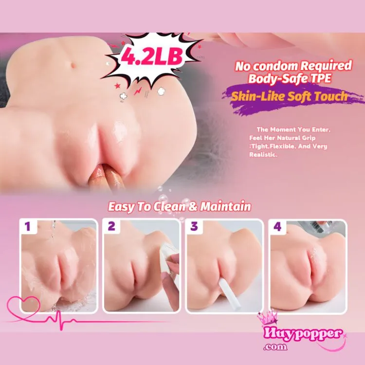 Chất liệu TPE y tế cao cấp mềm mịn như da thật (Skin-like touch), độ đàn hồi cao khi chạm vào mông giả.