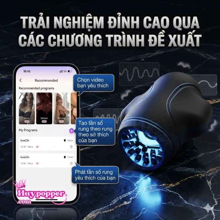 Trải nghiệm đỉnh cao với các chương trình đề xuất và tính năng tự tạo tần số rung cá nhân hóa trên App iOS của máy thủ dâm cao cấp. Trải nghiệm đỉnh cao với các chương trình đề xuất và tính năng tự tạo tần số rung cá nhân hóa trên App iOS của máy thủ dâm cao cấp.