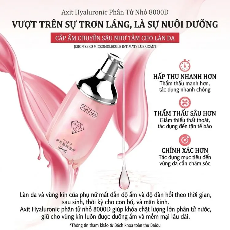 Tinh chất Axit Hyaluronic phân tử nhỏ 8000D trong gel bôi trơn Xun Z Lan giúp dưỡng ẩm chuyên sâu. Tinh chất Axit Hyaluronic phân tử nhỏ 8000D trong gel bôi trơn Xun Z Lan giúp dưỡng ẩm chuyên sâu.