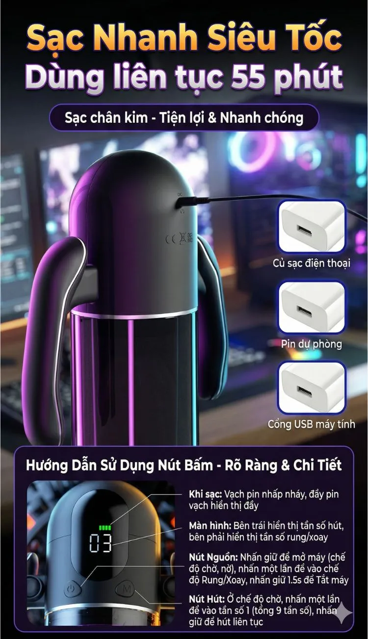 Hướng dẫn sử dụng phím bấm trên tay cầm Gamepad và tính năng sạc nhanh linh hoạt của máy thủ dâm tự động Gamepad-X. Hướng dẫn sử dụng phím bấm trên tay cầm Gamepad và tính năng sạc nhanh linh hoạt của máy thủ dâm tự động Gamepad-X.