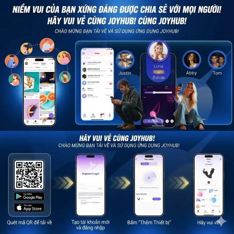 Các bước quét mã QR tạo tài khoản và đăng nhập ứng dụng Joyhub điều khiển từ xa trên cửa hàng App Store dành cho iPhone. Các bước quét mã QR tạo tài khoản và đăng nhập ứng dụng Joyhub điều khiển từ xa trên cửa hàng App Store dành cho iPhone.