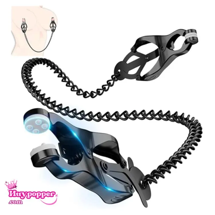 Kẹp đầu ti kim loại BDSM có xích nối màu đen cao cấp - Đồ chơi cảm giác mạnh chính hãng Huypopper