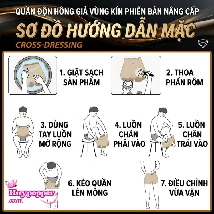 Sơ đồ 7 bước hướng dẫn mặc quần độn hông giả vùng kín nữ Venus dễ dàng bằng phấn rôm, giúp quần lên form chuẩn, giấu kín "cậu nhỏ" hoàn toàn. Sơ đồ 7 bước hướng dẫn mặc quần độn hông giả vùng kín nữ Venus dễ dàng bằng phấn rôm, giúp quần lên form chuẩn, giấu kín "cậu nhỏ" hoàn toàn.