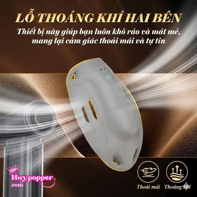 Thiết kế hệ thống lỗ thoáng khí hai bên sườn công thái học của máy rung đeo rảnh tay, giúp hạ bộ nam giới luôn khô ráo và mát mẻ. Thiết kế hệ thống lỗ thoáng khí hai bên sườn công thái học của máy rung đeo rảnh tay, giúp hạ bộ nam giới luôn khô ráo và mát mẻ.