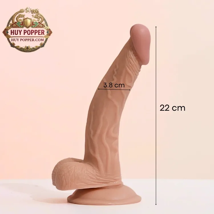 Thông số kích thước chiều dài 21.5cm và đường kính khủng 4.3cm của dương vật giả cong Sancta Thông số kích thước chiều dài 21.5cm và đường kính khủng 4.3cm của dương vật giả cong Sancta