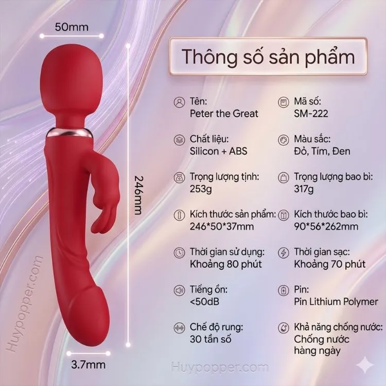 Bảng thông số kỹ thuật kích thước chiều dài 246mm và trọng lượng tịnh của chày rung tình yêu Flora Bảng thông số kỹ thuật kích thước chiều dài 246mm và trọng lượng tịnh của chày rung tình yêu Flora