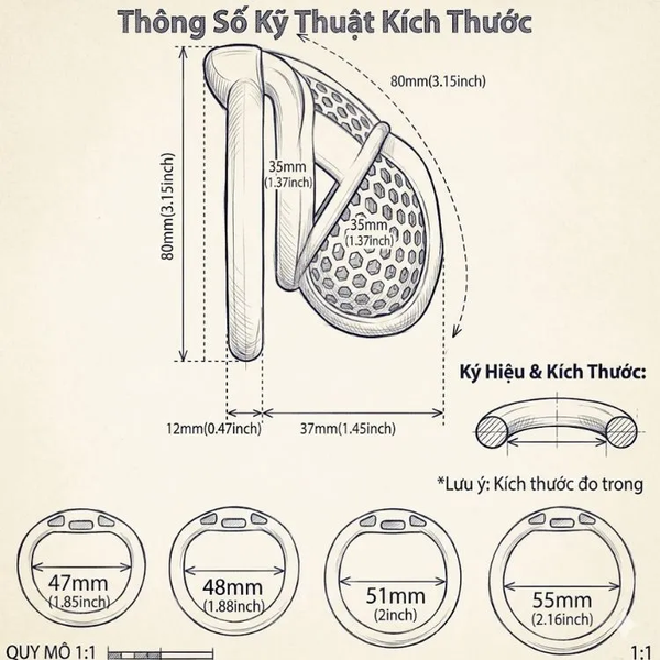 Lồng Khóa Trinh Tiết Nam Tổ Ong Size L, Cho Nam Dưới 16cm