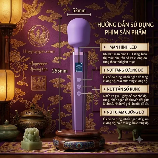 Chày Rung Tình Yêu Violet Rose Màn Hình LCD Thông Minh 8 Tần Số