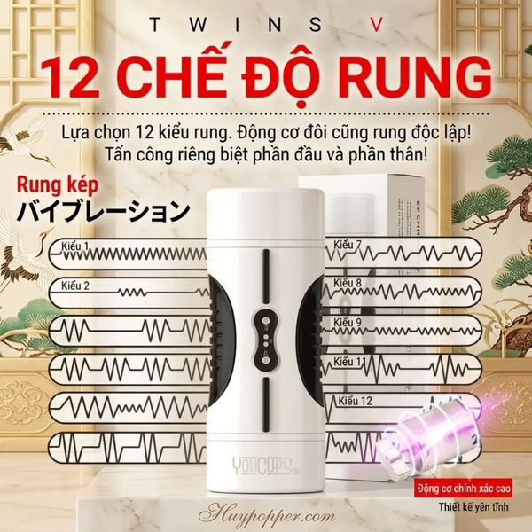 Cốc Thủ Dâm 2 Đầu Rung Youcups Twins V | Động Cơ Kép 12 Chế Độ Rung Cực Mạnh