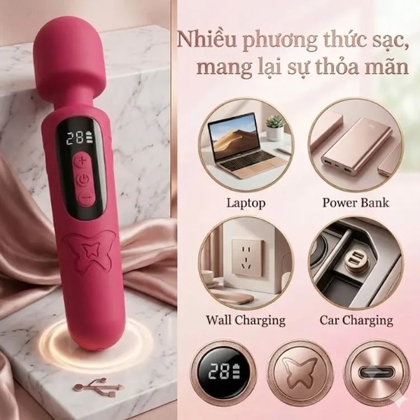 Gậy rung massage cầm tay Mini Kitty nhỏ gọn chống nước 30 tần số